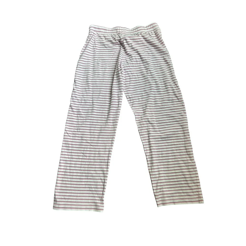 LAKE White Red Striped Pima Cotton Pajama Set Crew Long Sleeve Wide Leg Medium